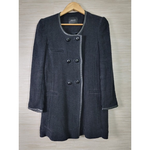 Isabel Marant Jackets & Blazers - Isabel Marant Women's Wool Blend‎ Herringbone Coat Black Leather Trim